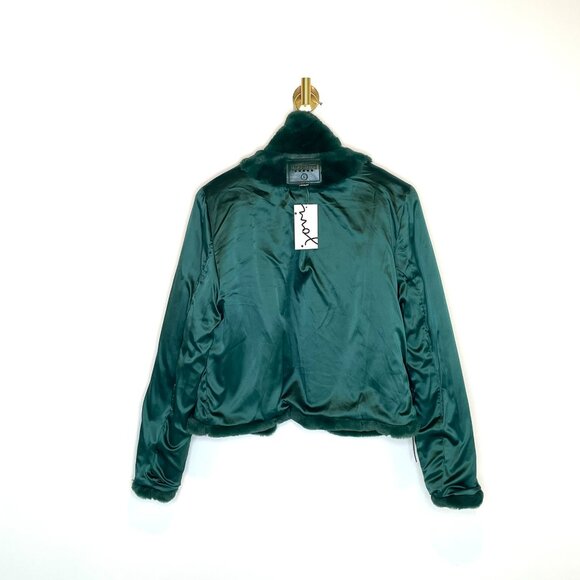 Streetwear | Blank NYC Faux Fur Jacket | Deep Emerald Green Teal Maximalist Crop - Picture 8 of 9